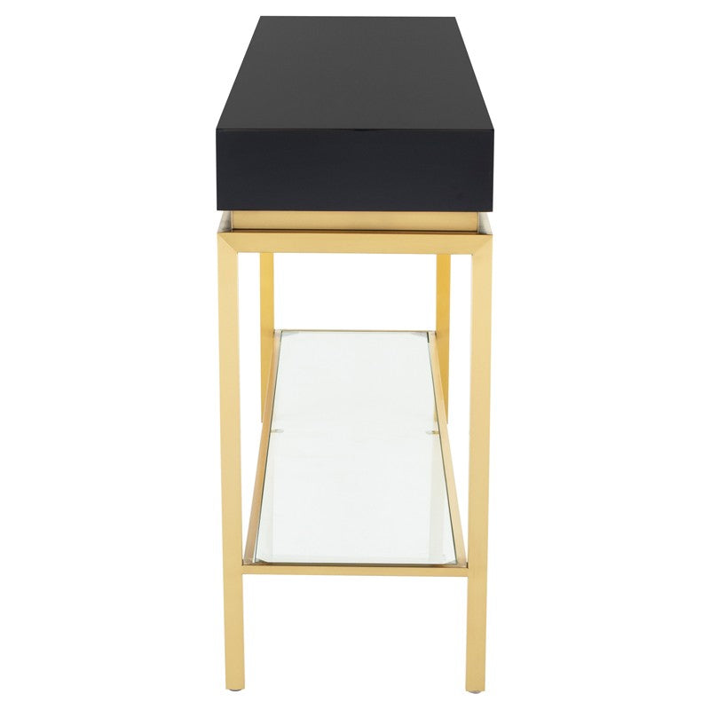 Isabella Black Wood - Brushed Gold Console Table