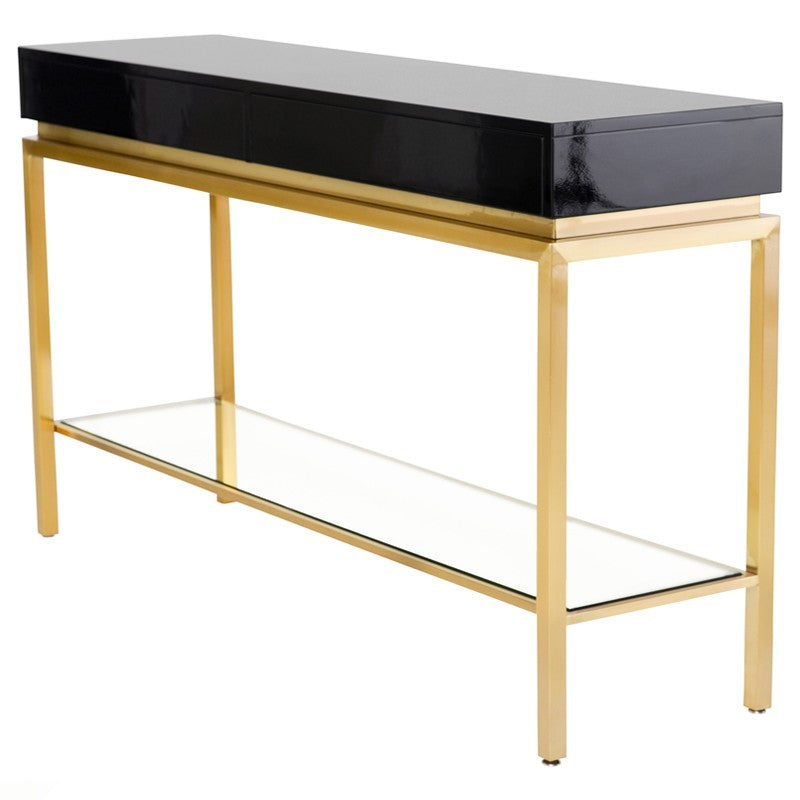 Isabella Black Wood - Brushed Gold Console Table
