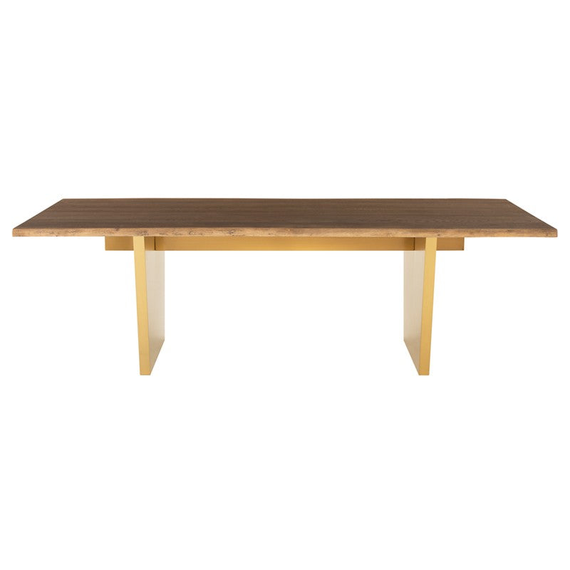 Aiden 96" Seared Oak Wood - Gold Dining Table