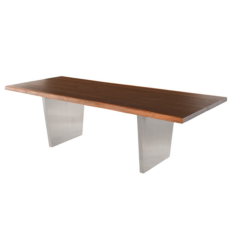 Aiden 78" Seared Oak Wood - Brushed Steel Dining Table