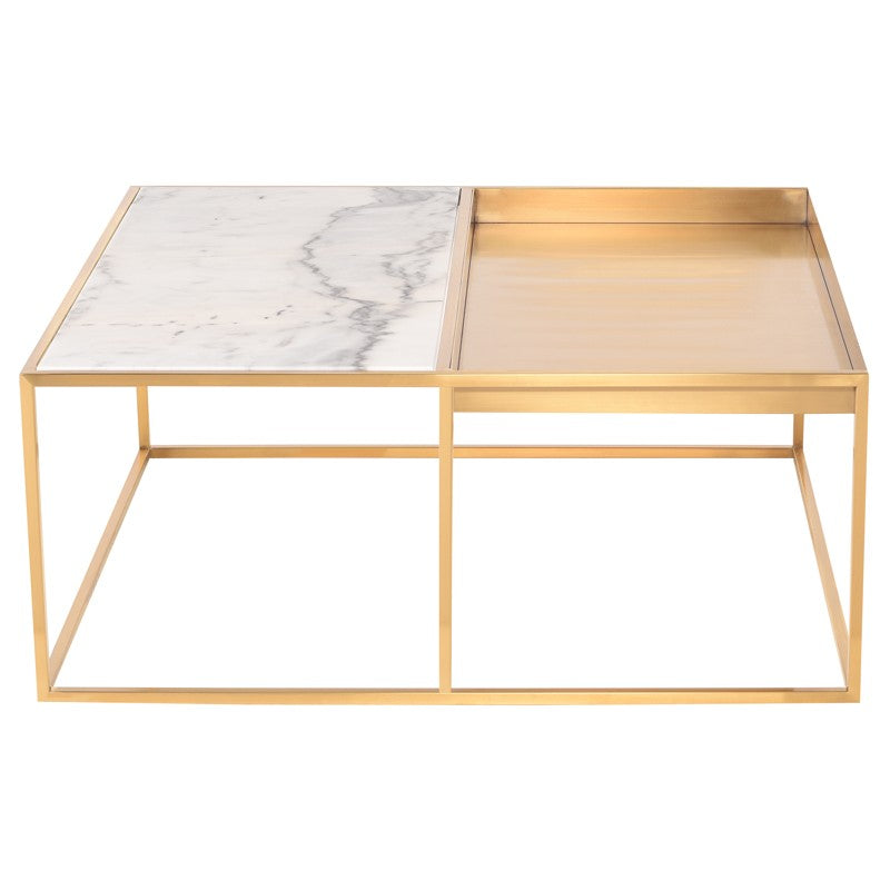 Corbett White Marble - Brushed Gold Coffee Table