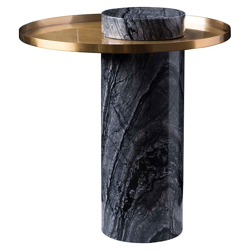Pillar Brushed Gold - Black Wood Vein End Table