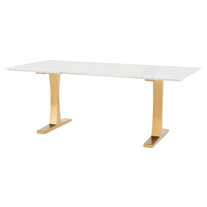 Toulouse 79" White Marble - Gold Dining Table