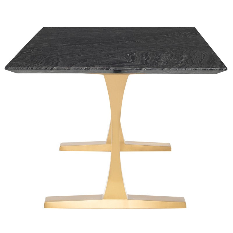 Toulouse 79" Black Wood Vein - Gold Dining Table