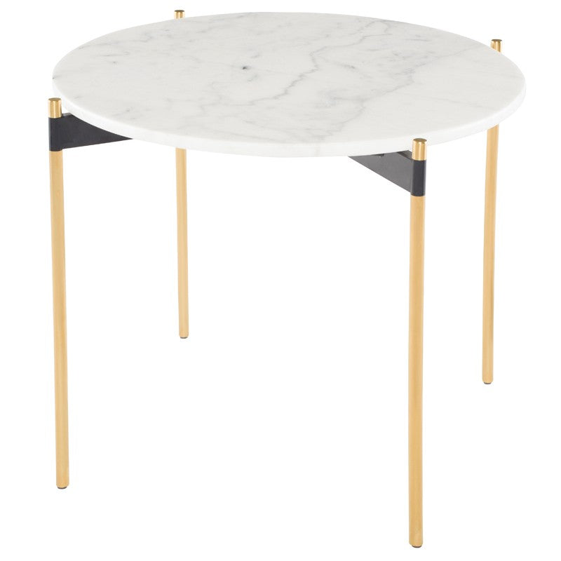 Pixie White Marble - Brushed Gold End Table