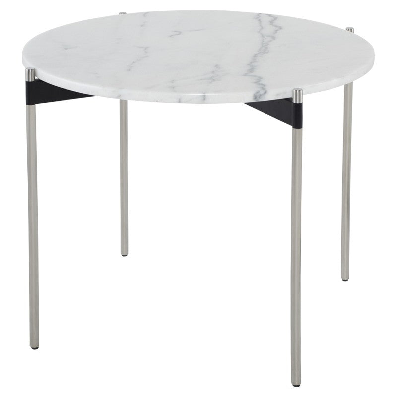 Pixie White Marble - Brushed Stainless Steel End Table