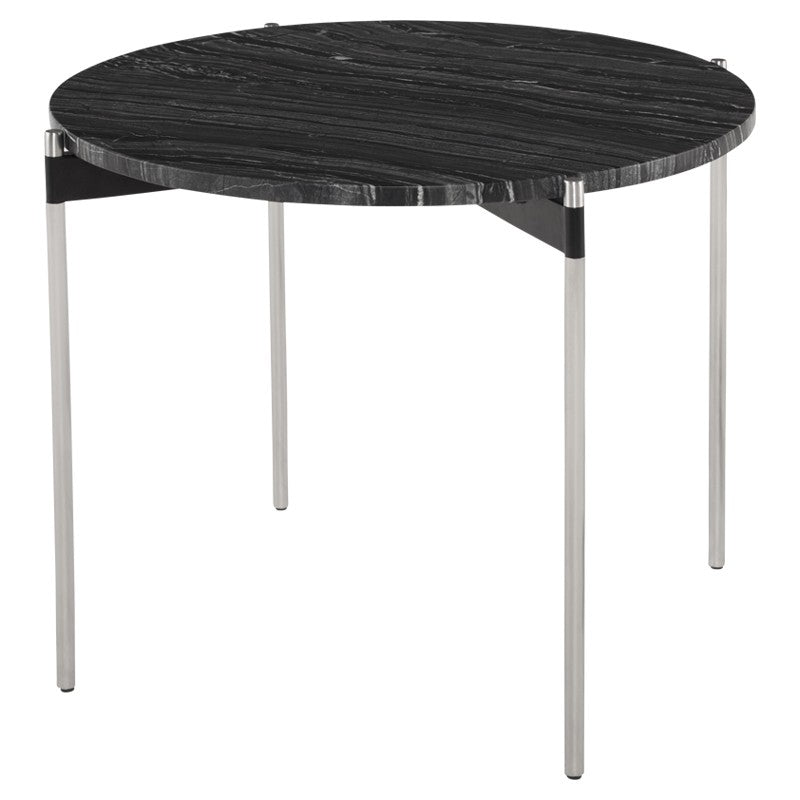 Pixie Black Wood Vein - Brushed Stainless Steel End Table