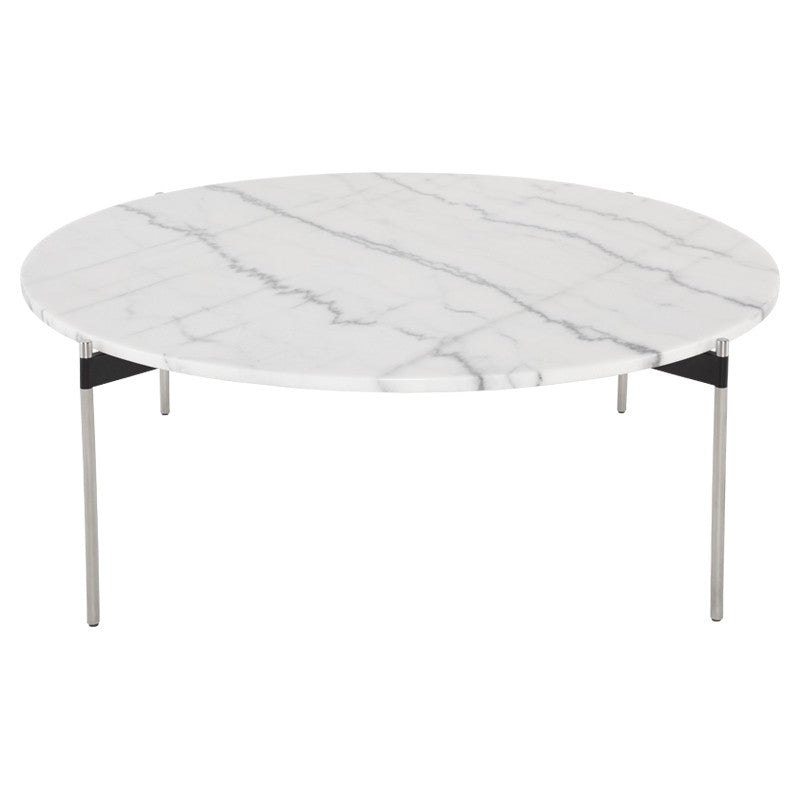 Pixie White Marble - Brushed Stainless Steel Coffee Table