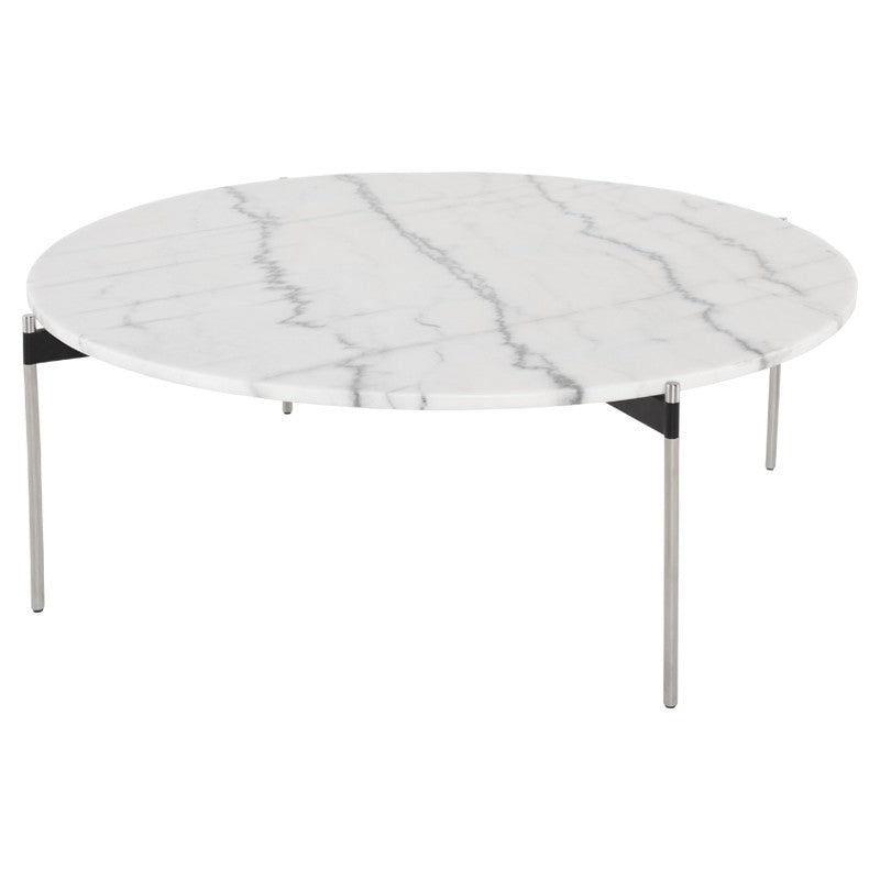 Pixie White Marble - Brushed Stainless Steel Coffee Table