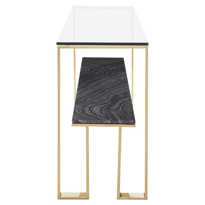Tierra Black Wood Vein - Polished Gold Console Table