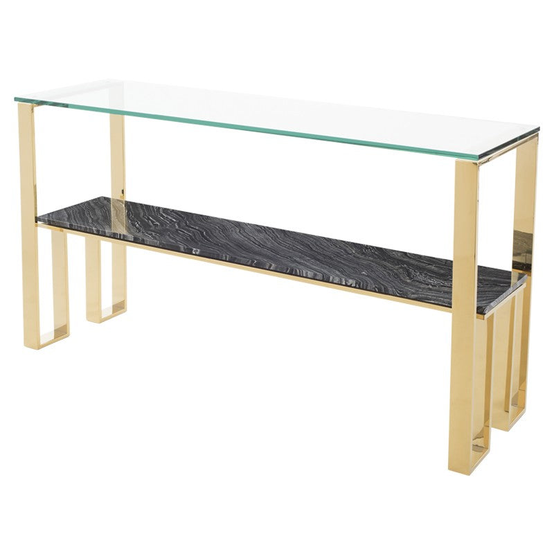 Tierra Black Wood Vein - Polished Gold Console Table