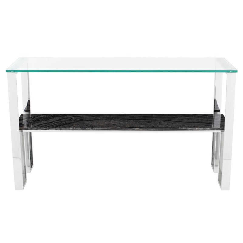 Tierra Black Wood Vein - Polished Stainless Steel Console Table