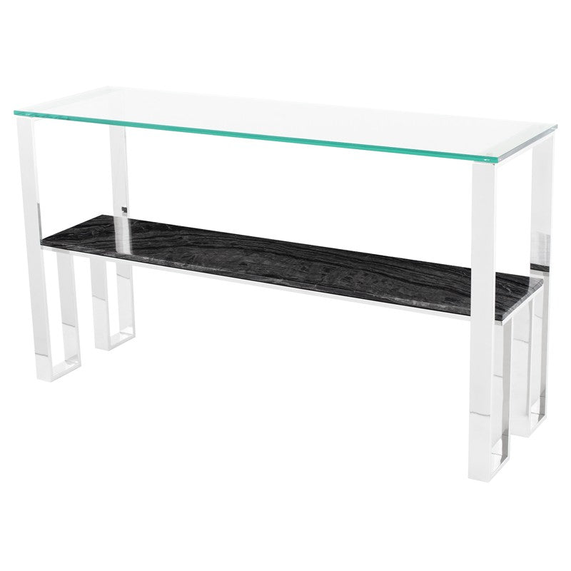 Tierra Black Wood Vein - Polished Stainless Steel Console Table