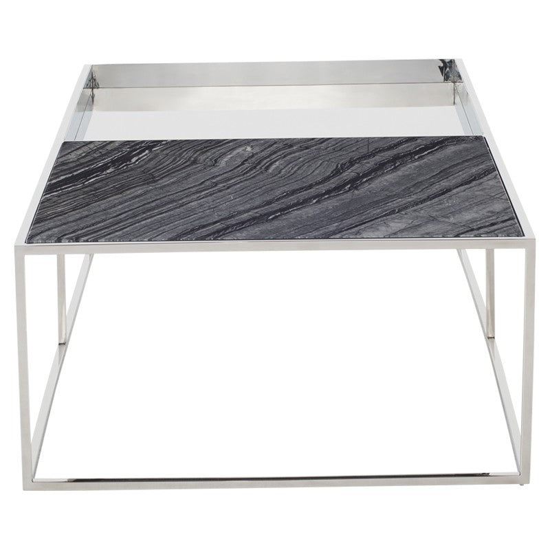Corbett Black Wood Vein - Polished Stainless Coffee Table