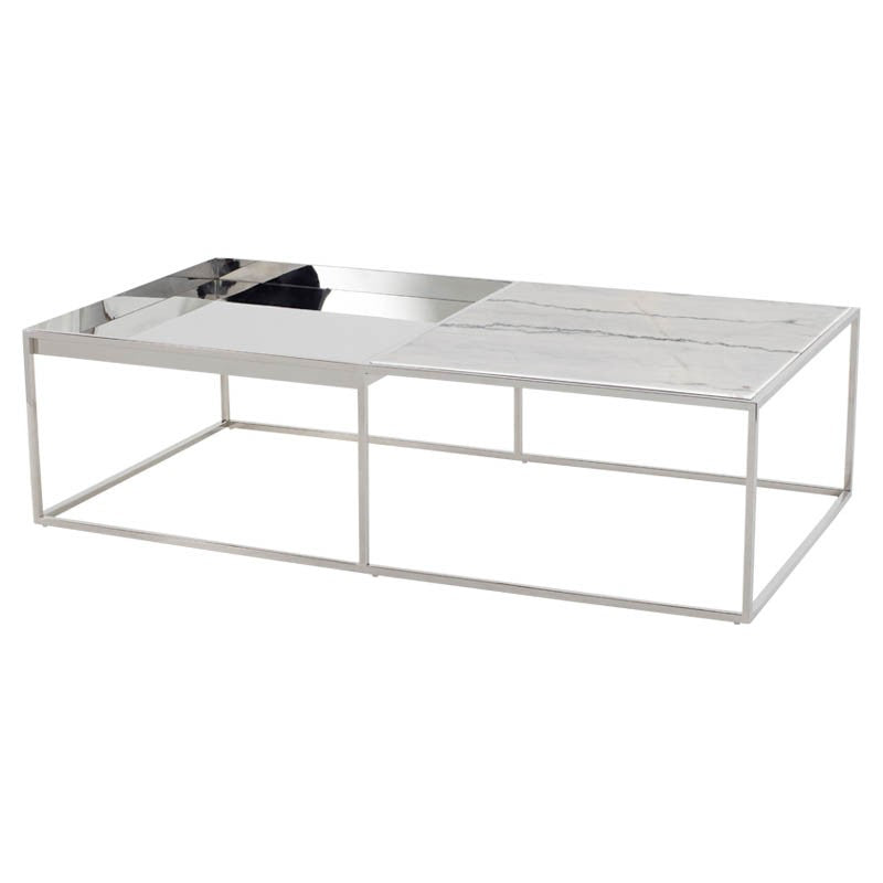 Corbett White Marble - Polished Stainless Coffee Table