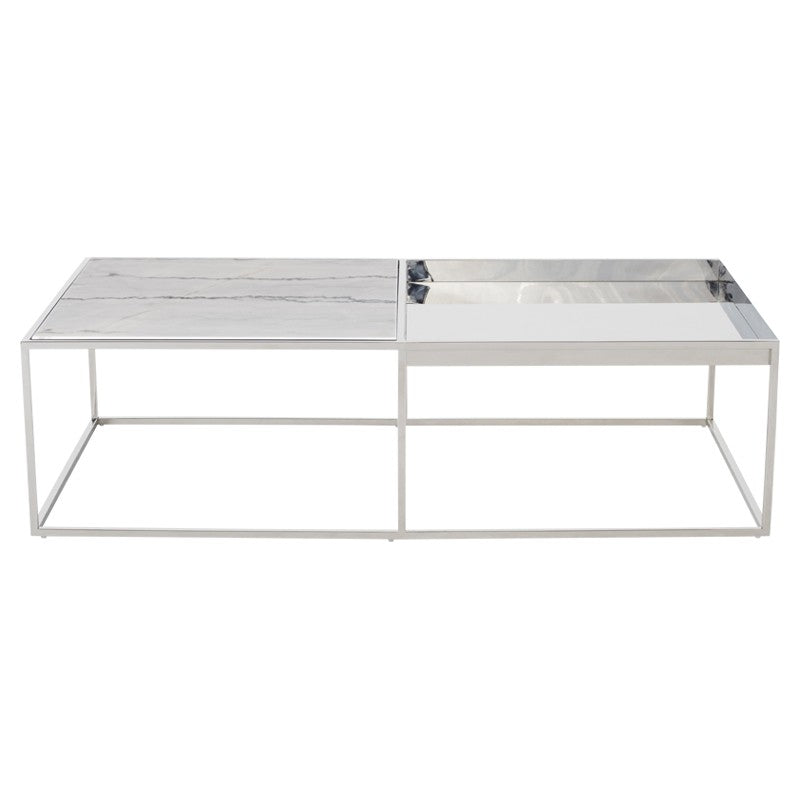 Corbett White Marble - Polished Stainless Coffee Table
