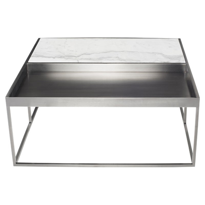 Corbett White Marble - Brushed Stainless Coffee Table