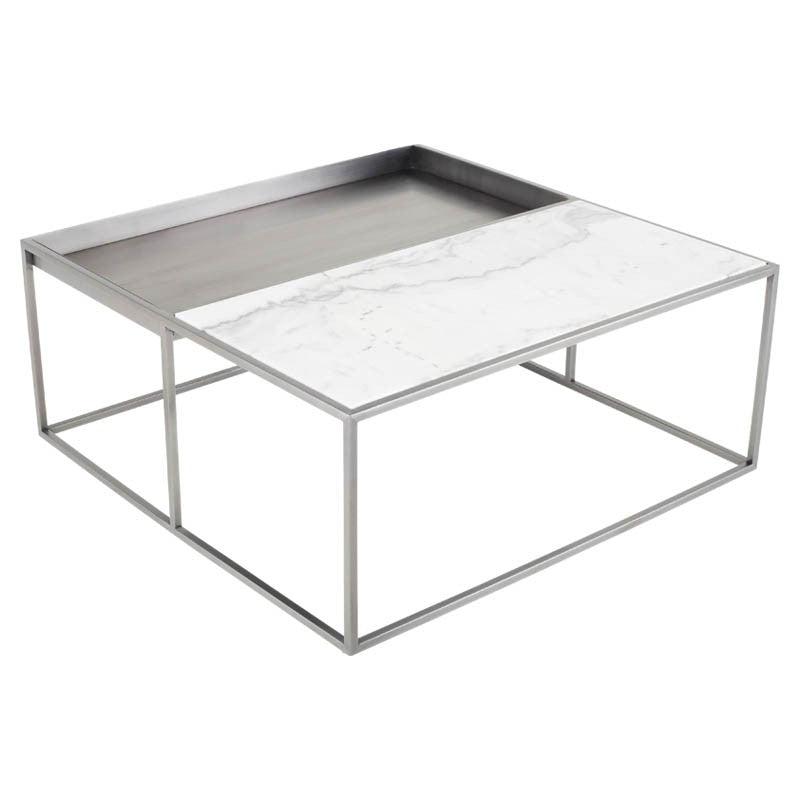 Corbett White Marble - Brushed Stainless Coffee Table
