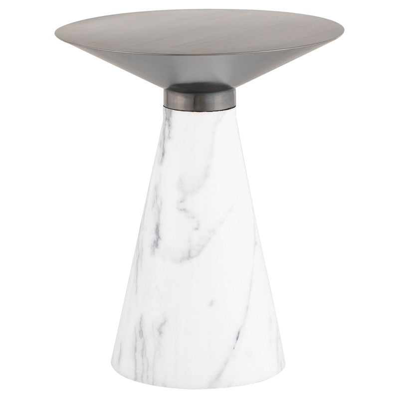 Iris Brushed Graphite - White Marble End Table