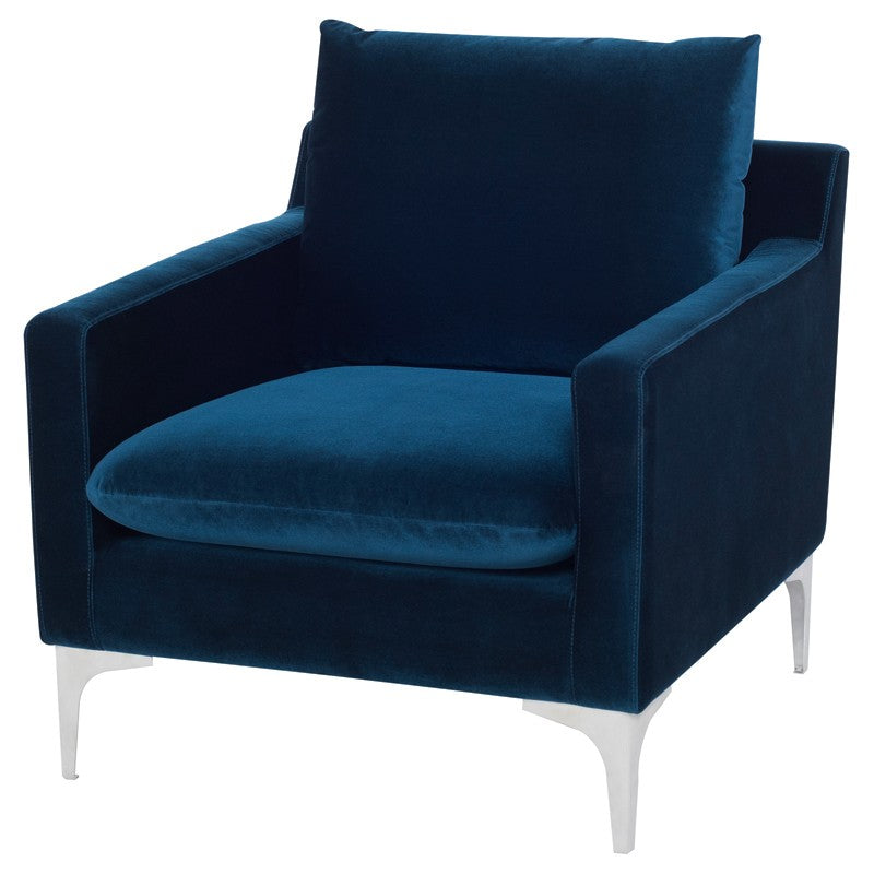 Anders Midnight Blue - Brushed Stainless Steel Occasional Chair