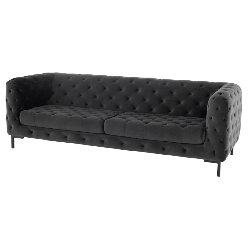 Tufty Shadow Grey Velour - Matte Black Sofa