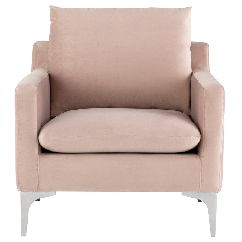 Anders Blush Velour - Brushed Stainless Steel Occasional Chair