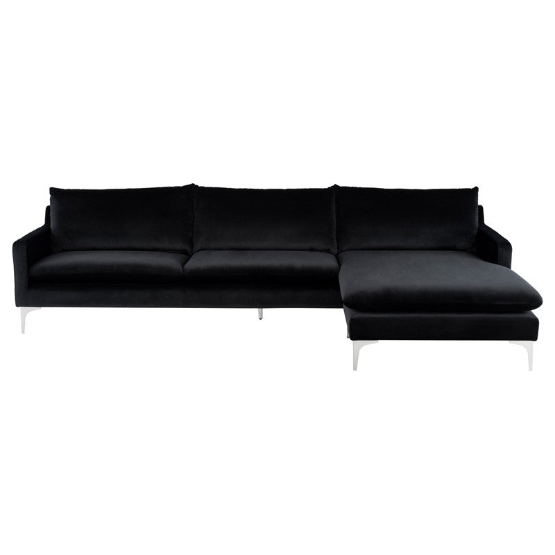 Anders Black Velour - Brushed Stainless Steel Sectional