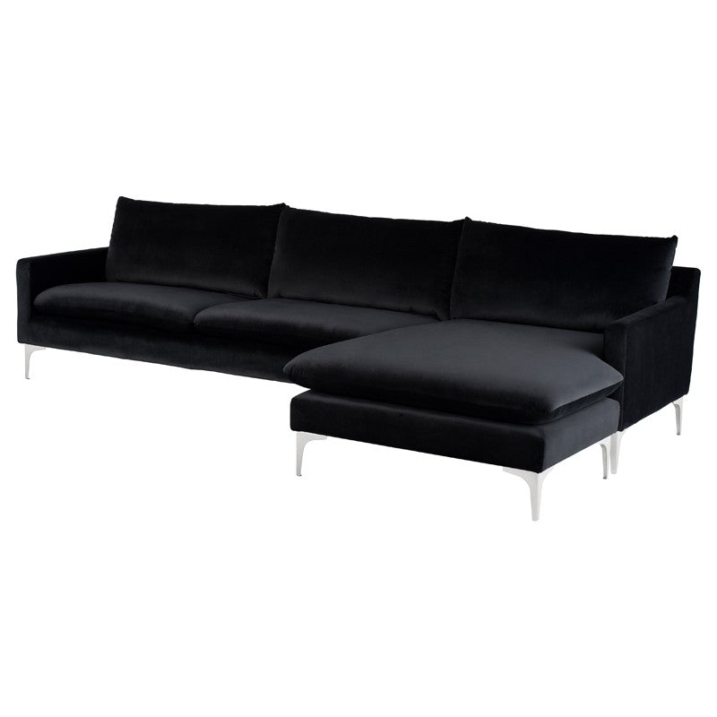 Anders Black Velour - Brushed Stainless Steel Sectional