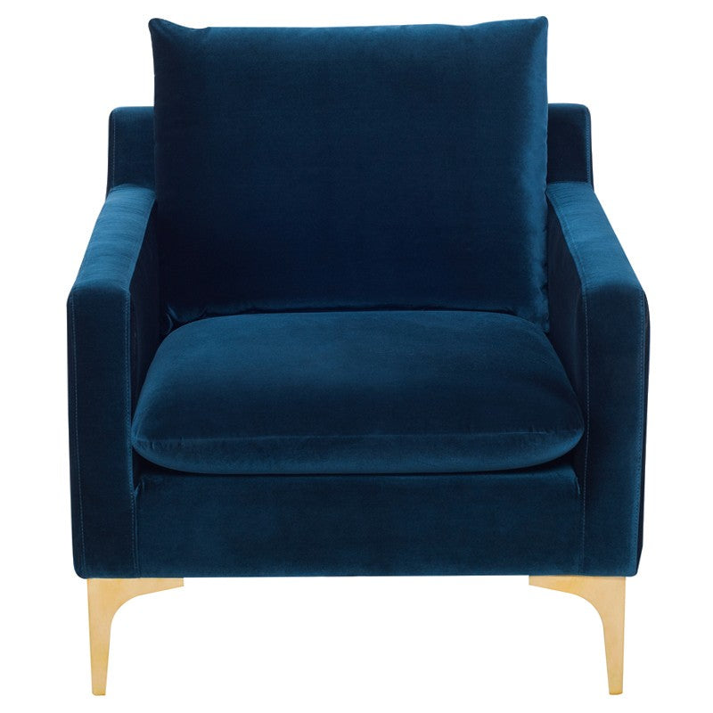 Anders Midnight Blue Velour - Brushed Gold Occasional Chair