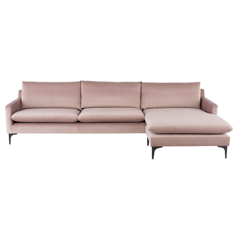 Anders Blush Velour - Matte Black Sectional