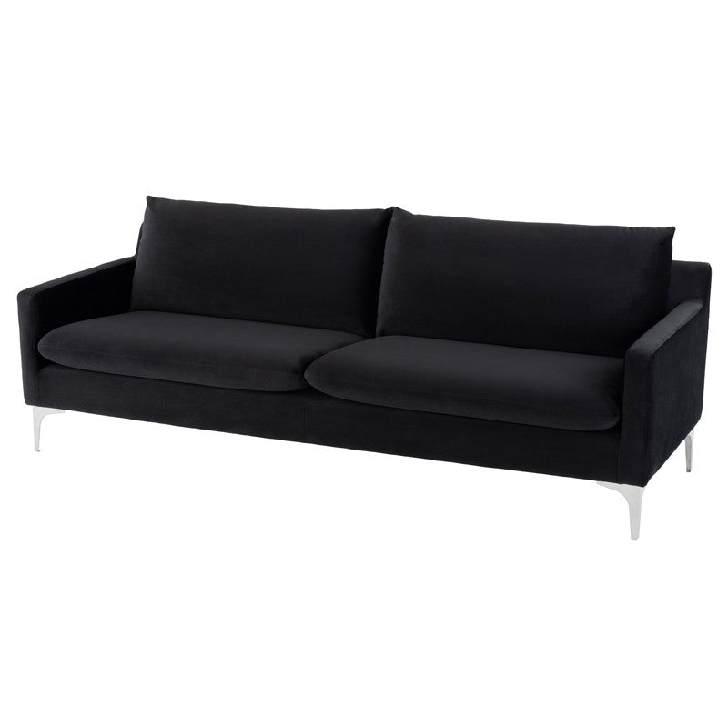 Anders Black Velour - Brushed Stainless Steel Sofa