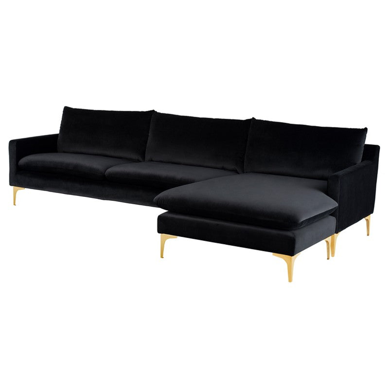 Anders Black Velour - Brushed Gold Sectional