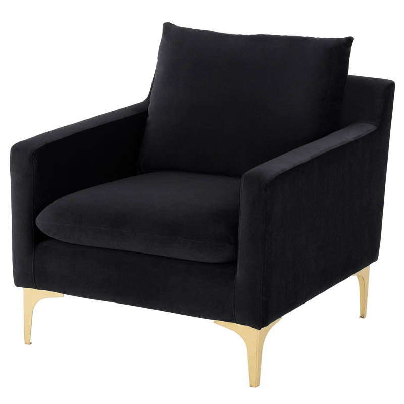 Anders Black Velour- Brushed Gold Occasional Chair