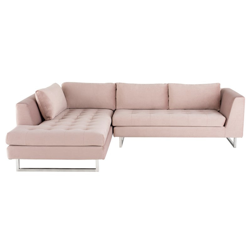 Janis Blush Velour - Brushed Stainless Steel Sectional