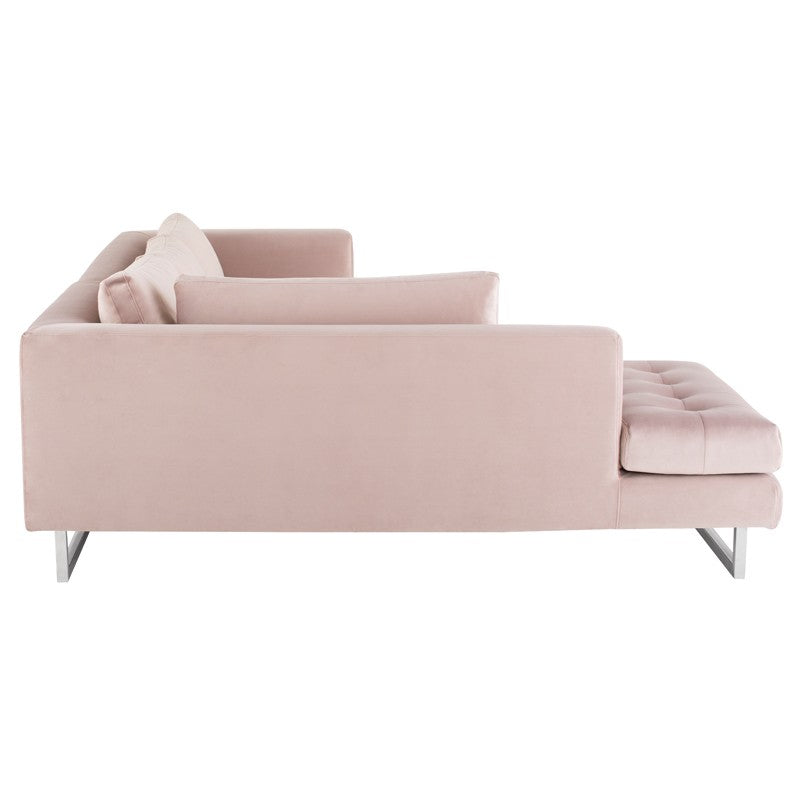 Janis Blush Velour - Brushed Stainless Steel Sectional
