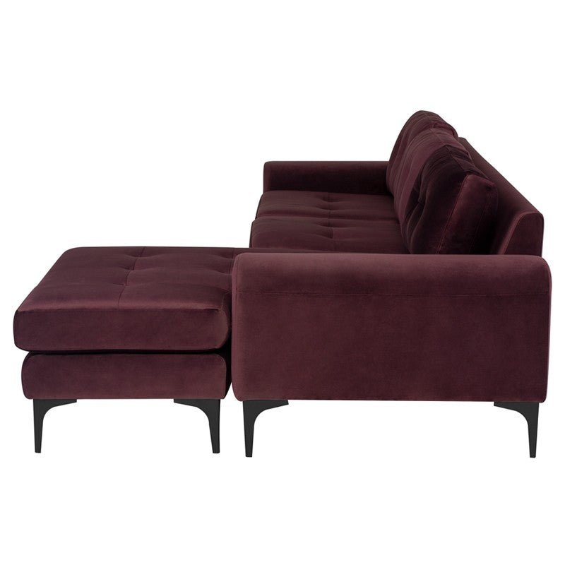 Colyn Mulberry Velour - Matte Black Sectional