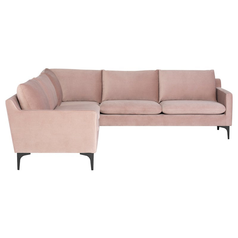 Anders Blush Velour - Matte Black Sectional