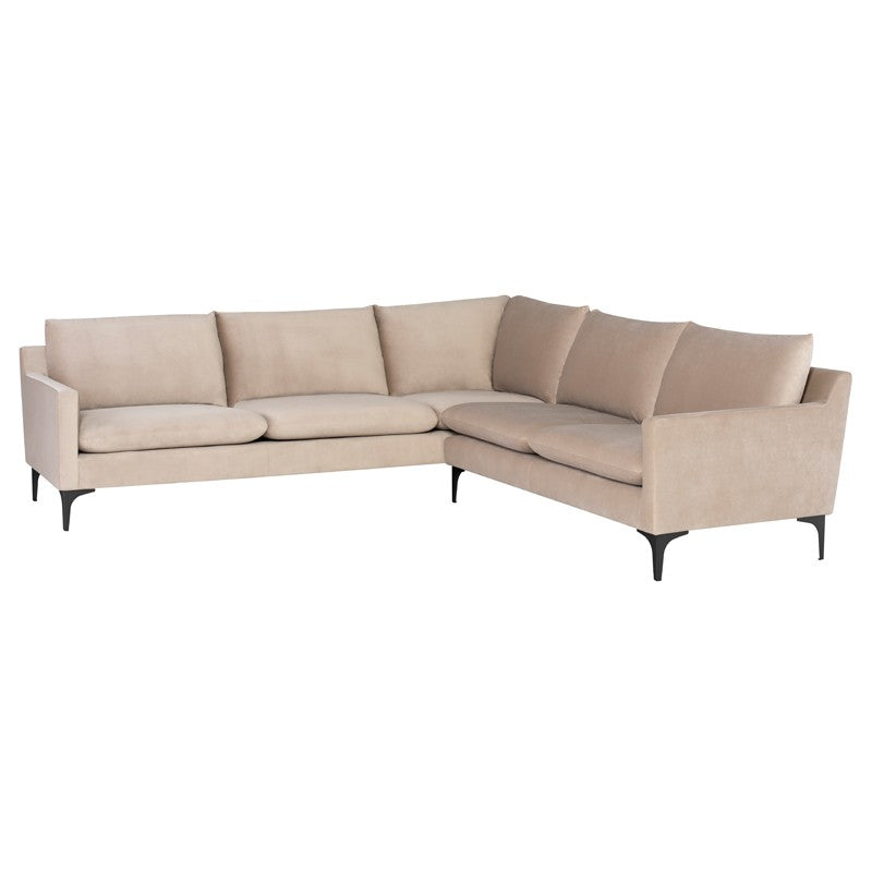 Anders Nude Velour - Matte Black Sectional