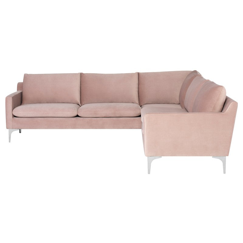 Anders Blush Velour - Brushed Stainless Steel Sectional
