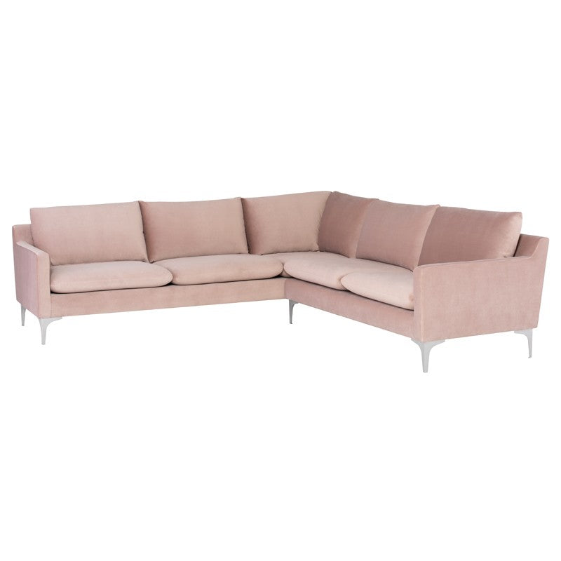 Anders Blush Velour - Brushed Stainless Steel Sectional