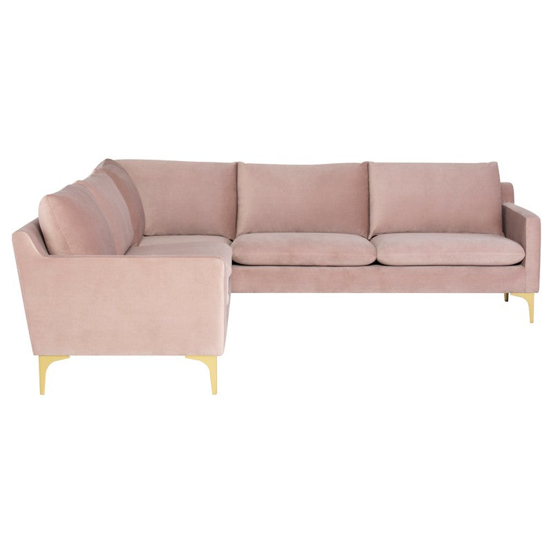 Anders Blush Velour - Brushed Gold Sectional