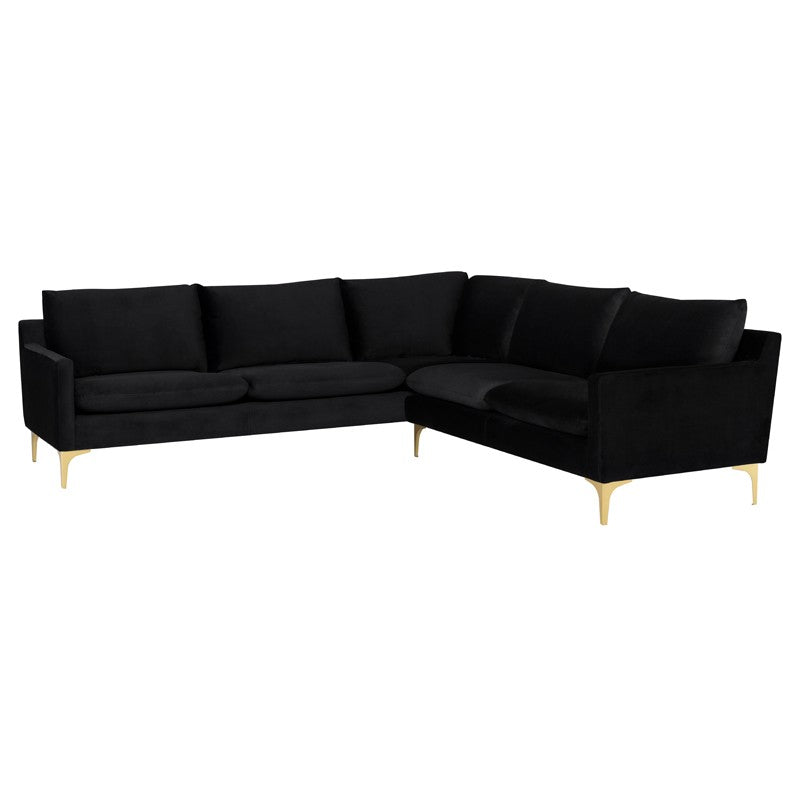Anders Black Velour - Brushed Gold Sectional