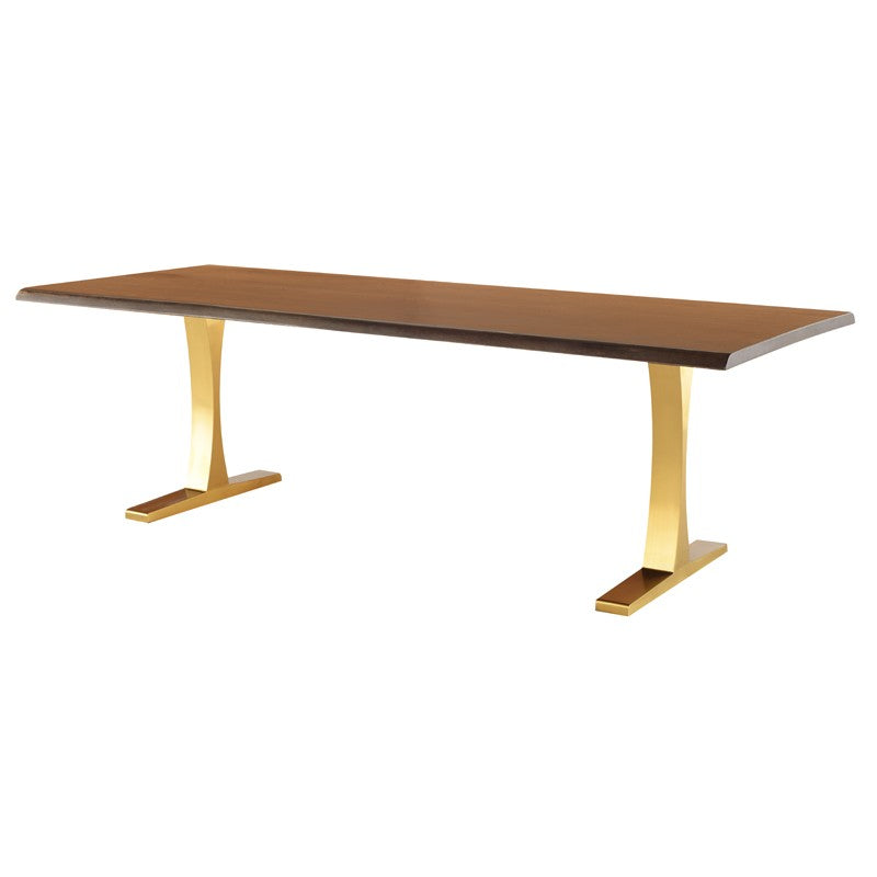 Toulouse 96" Seared Oak Wood - Gold Dining Table