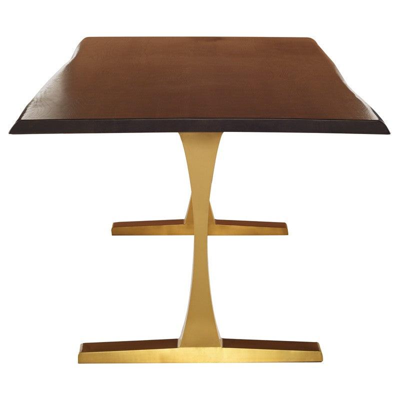 Toulouse 96" Seared Oak Wood - Gold Dining Table