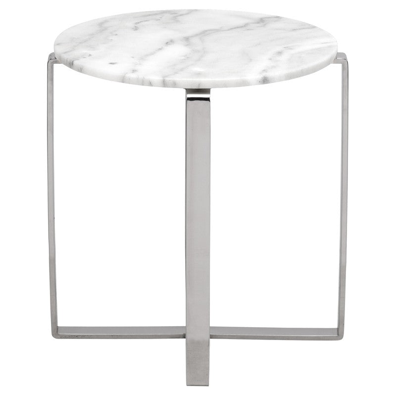 Rosa White Marble - Polished Stainless Steel End Table