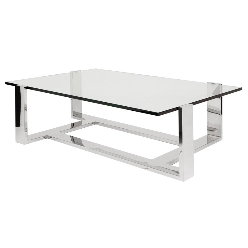 Flynn 62” Polished Stainless - Clear Glass Coffee Table