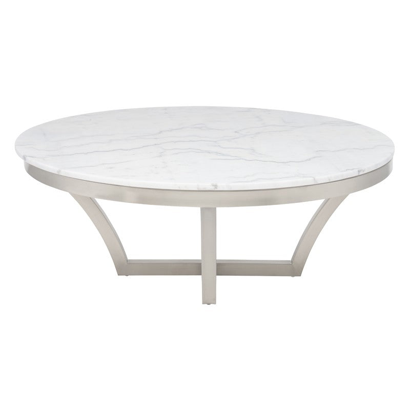 Aurora White Marble - Polished Stainless Coffee Table
