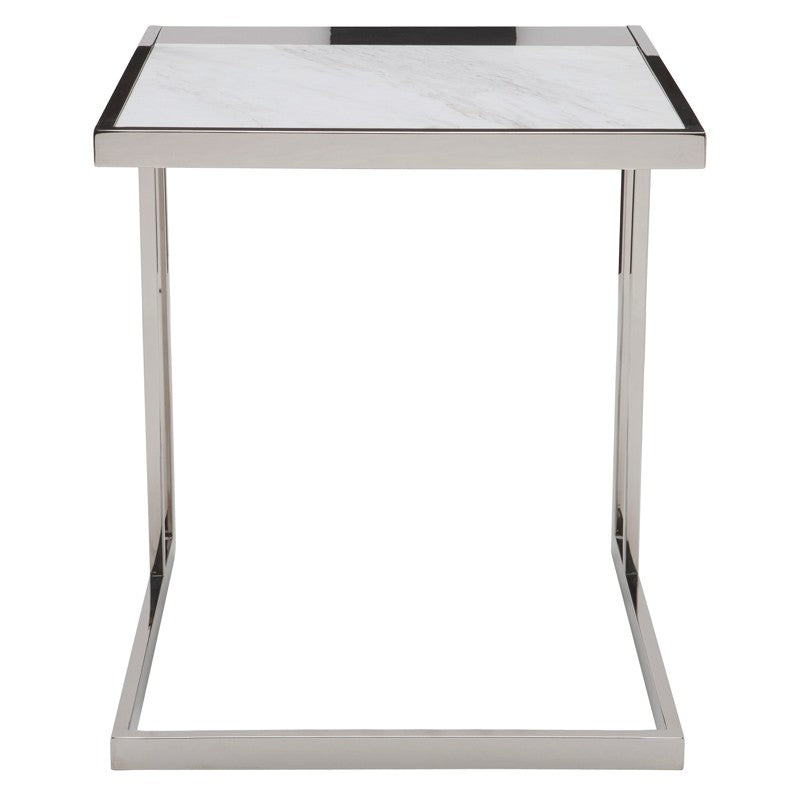Ethan White Marble - Polished Stainless End Table