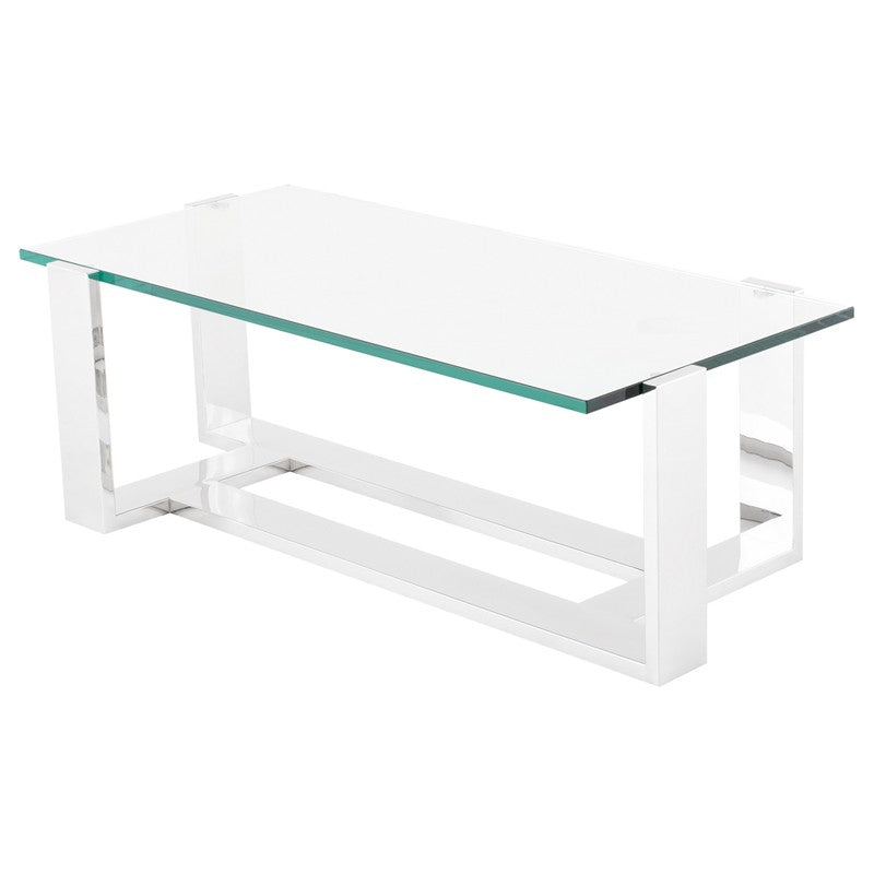 Flynn 48” Polished Stainless - Clear Glass Coffee Table