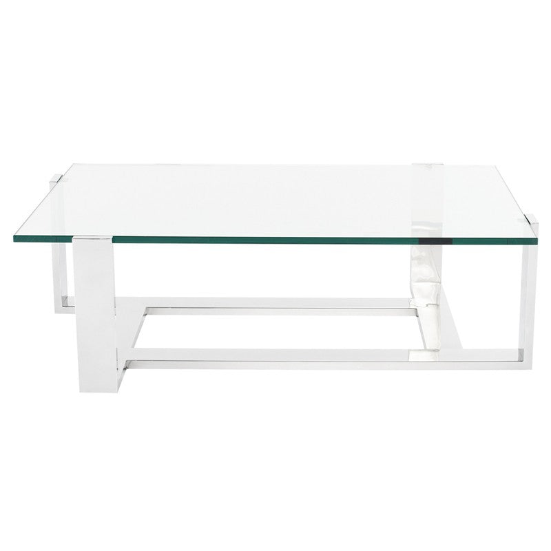 Flynn 54” Polished Stainless - Clear Glass Coffee Table